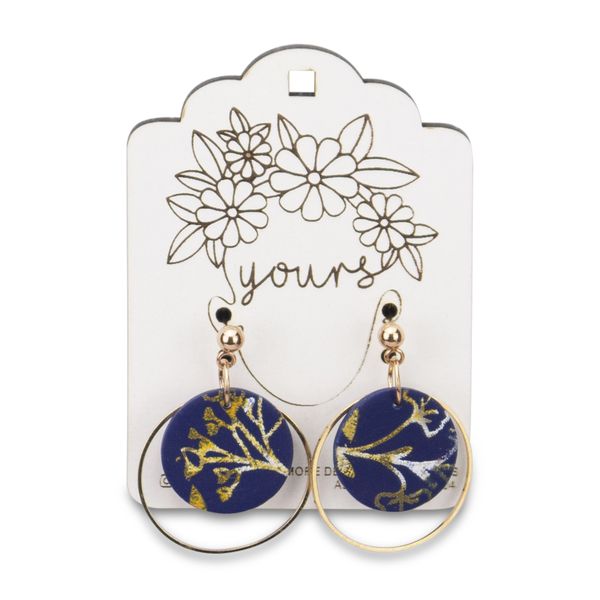 Yours - Hanging Earrings - Navy - Gold-Plated - Hoops - Resin - Ball Stud