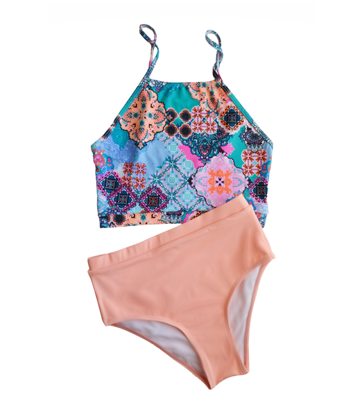 Halterneck Top with a High-Waisted Bottom Bikini Set