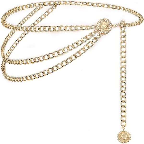 Multilayer Metal Waist Chain Dress Belts Metal Belt for Women