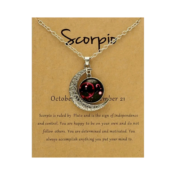 Scorpio Celestial Glow Crescent Moon Pendant Necklace Glow-in-the-Dark