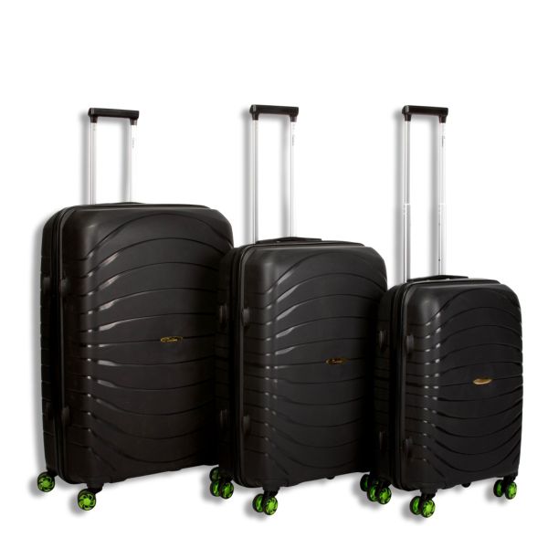 3-Piece ABS Luggage Set - Hard-Shell, Lock, Spinner Wheels - Black