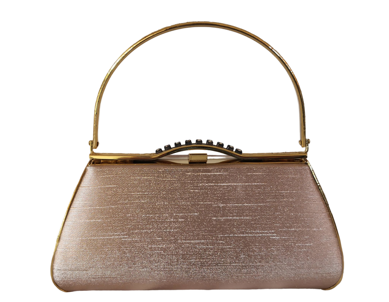 Lavanda Evening Bag Box Style with Metal Frame &amp; Diamantes - 80833 Rose Gold