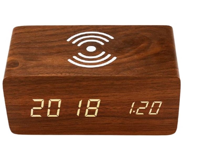 Killer Deals LED Digital Wooden Alarm Clock Wireless Charger Pad