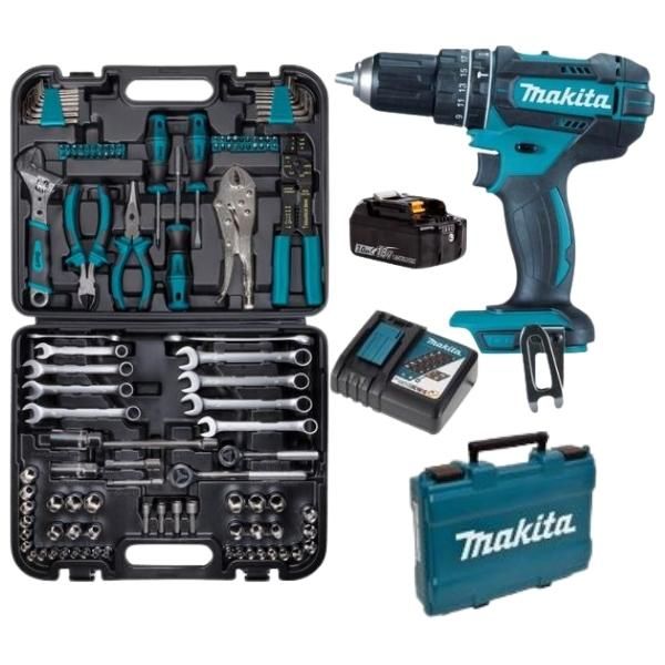 Makita - Cordless Impact Drill and Bort Mechanics Hand Tool Set - Combo