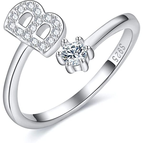Letter Ring, 925 Sterling Silver,Open and Adjustable Initial Ring