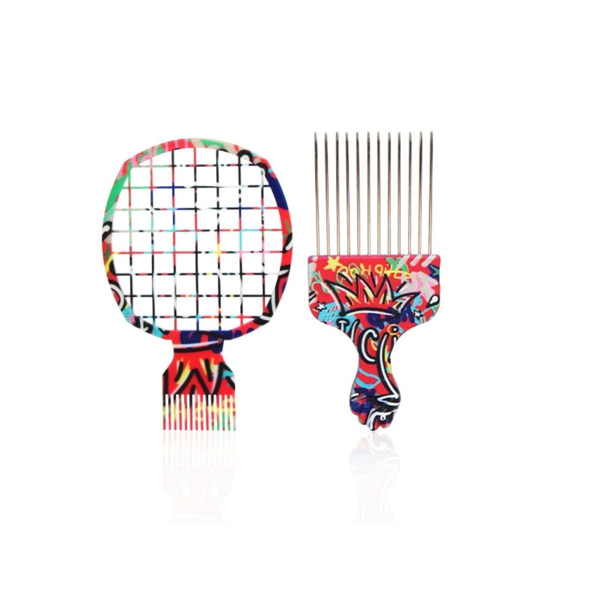 Hair Twist Comb Hair Brush and Metal Afro Hair Pick Comb Set - Red