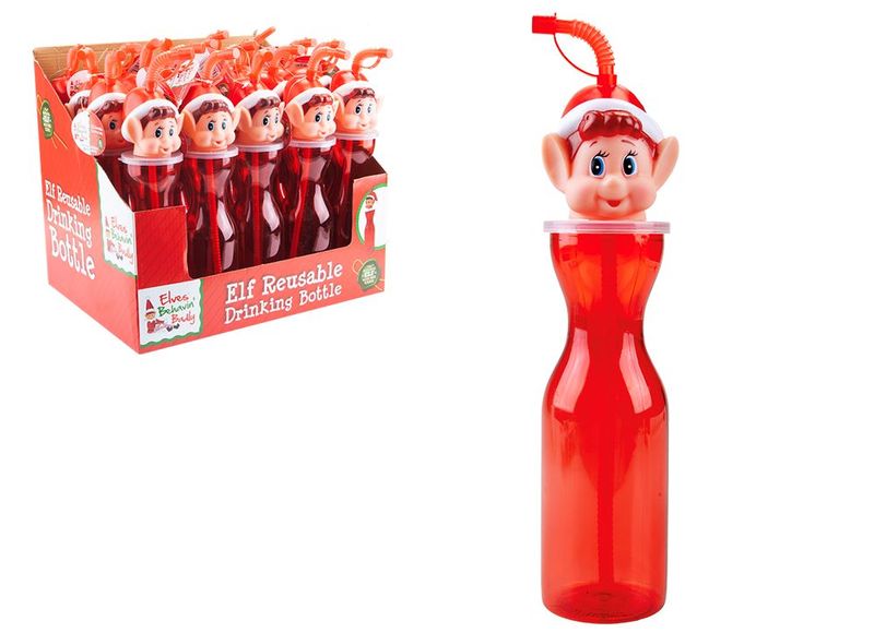 Elves Behavin Badly Elf Head Bottle With Straw 450ml-Blindbox