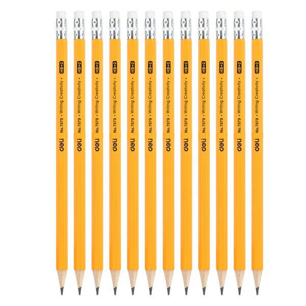 Deli Yellow Graphite Pencil HB W/Eraser 12's