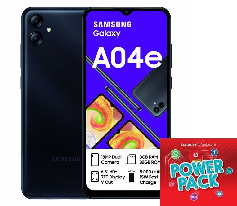 Samsung Galaxy A04e 32GB LTE Dual Sim - Black(NL) + Vodacom SIM Card Pack