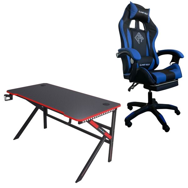Blue &amp; Black Gaming Chair and Gaming Desk - The Kickstart Kit Bundle