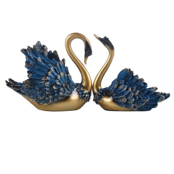 2-Piece Decor Ornament Resin Blue Swan