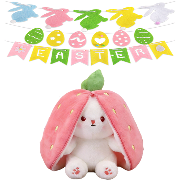 Double-Sided Transforming Plush Rabbit, Egg Banner, Gift &amp; Home Decor -25CM