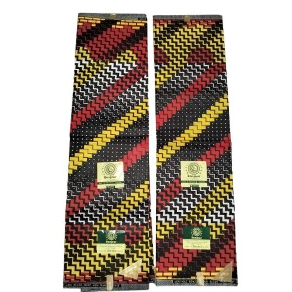2 pack - Vibrant African Print Fabric - BlockWax (5.5 Meters x 2)Red/yellow