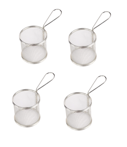 4 Piece Stainless Steel Round Mini Deep Fry Serving Basket - 9cm x 9cm
