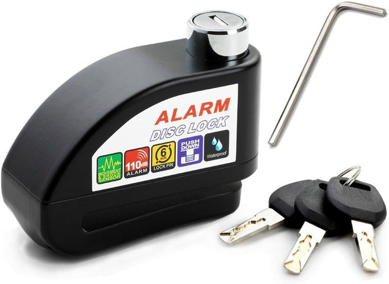 Motorcycle and Bicycle Disc Brake Waterproof Alarm Lock - Black.