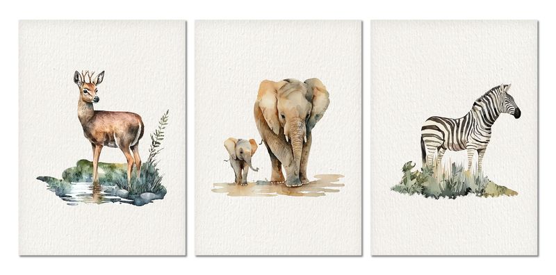 Wall Art: Watercolour Wildlife - Set Of 3 Unframed Printed Posters