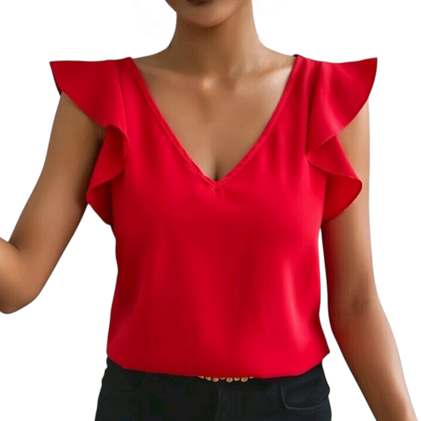 Women's Flutter Sleeve Blouse - V-Neck Top