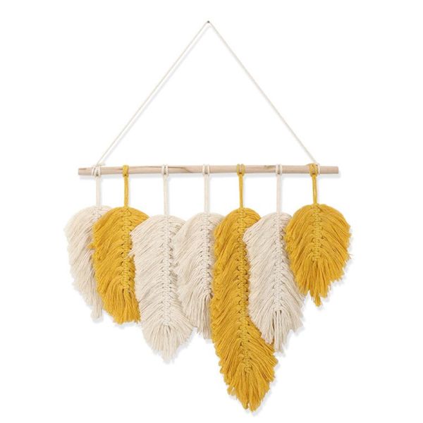 Home Decor Macrame Wall Hanging Feather Tapestry Boho Wall Art - 50cm