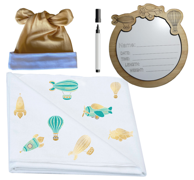Swaddle, Newborn Beanie &amp; Birth Announcement -Air Transport