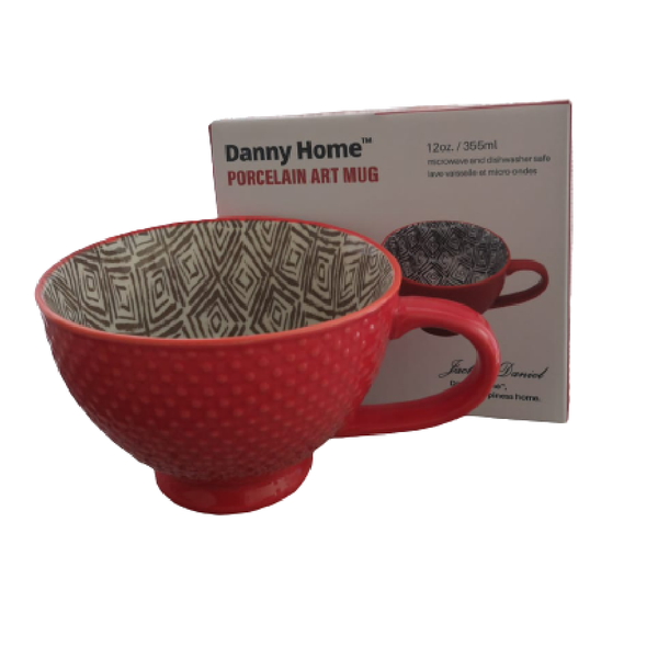 Porcelain Art Breakfast Mugs- Red
