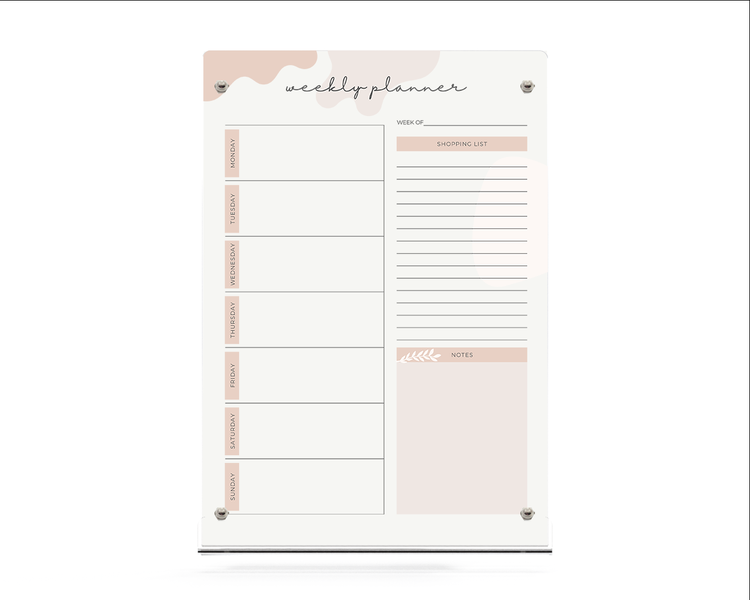 Acrylic Write &amp; Wipe Magnetic Peach Weekly Planner, Shopping List &amp; Notes