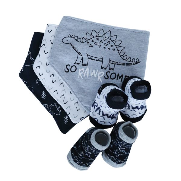 Snuggletime 5-Piece Gift Set - 3 Bandana Bibs and 2 Pairs of Socks Set