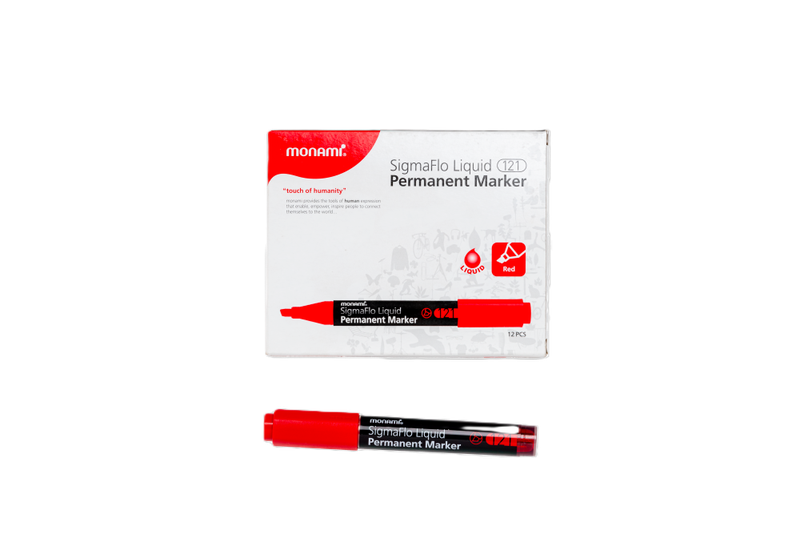 MONAMI Permanent Marker SigmaFlo Liquid 121 Chisel Box 12's Red