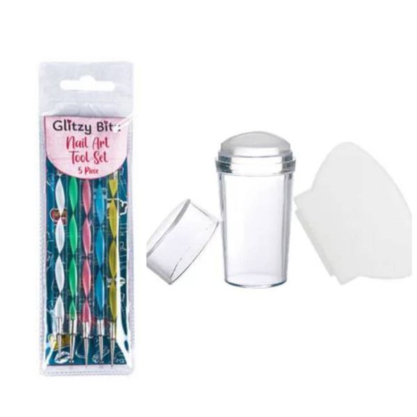 Trinity 5 Piece Nail Art Dotting Tool Set with Nail Art Stamper &amp; Scraper