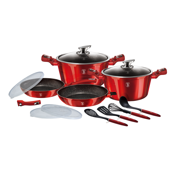 Berlinger Haus 13-Piece Marble Coating Smart Lid Cookware Set - Burgundy