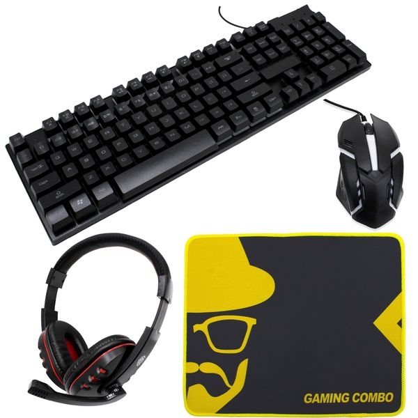 RGB Illuminated Gaming Mouse Keyboard Headphones &amp; Mouse Pad Set of 4