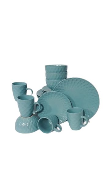 Dream World 16 Piece Embossed Ceramic Dinnerware Set - White