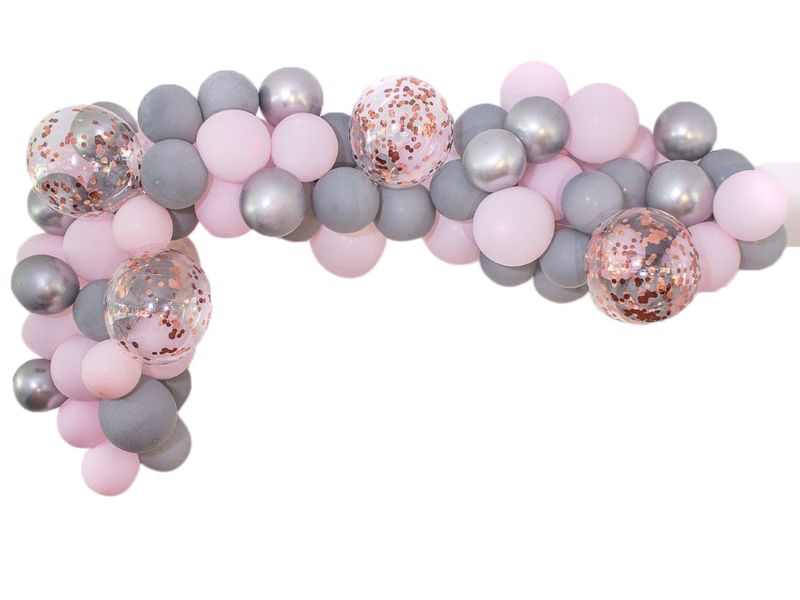 Party Box -107 Piece Grey, Pink,Silver DIY Garland Balloon kit