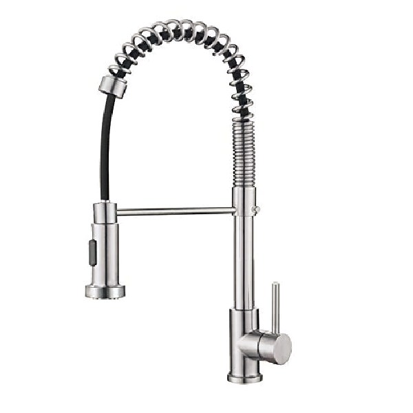 High Chrome Silver Spring Kitchen Sink Tap Mixer with Black Hose