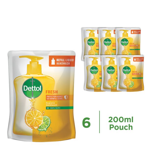 Dettol 6x200ml, Hygiene Liquid Hand Wash, Refill, Fresh