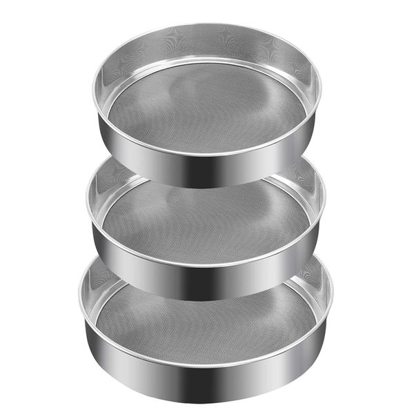 3 Pieces Set - Stainless Steel Round Fine Mesh Strainers for Baking