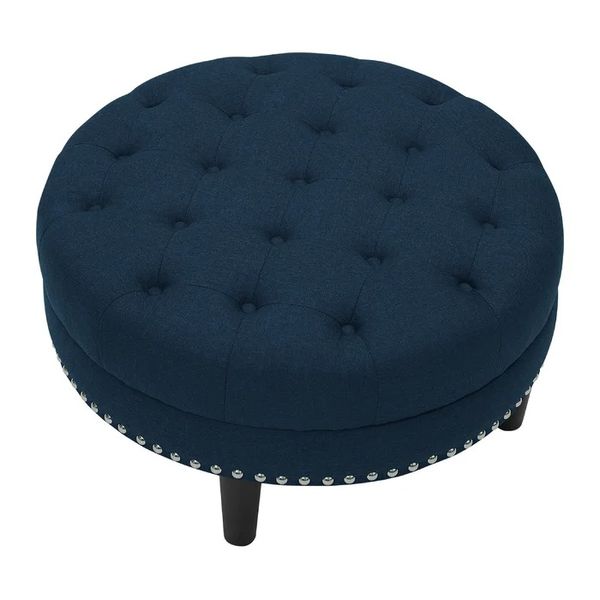 Helmirth Craftsman 30'' Wide Tufted Round Cocktail Ottoman in Beige