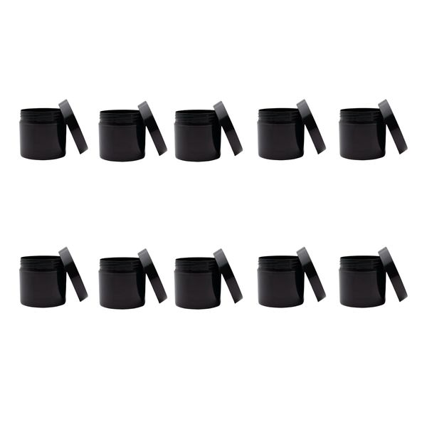 10 Pack Black Plastic Refillable Tubs with Lids - 50g