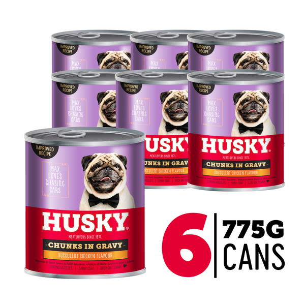 Husky Chicken Flavour Chunks in Gravy (6 x 775g) Wet Dog Food Cans
