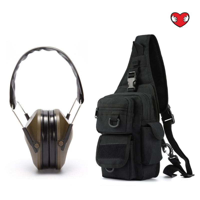 Tactical Sling Bag with Pistol Holster & Hearing Protector Ear Muffs