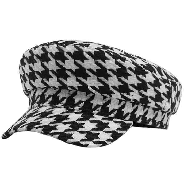 Women's Houndstooth Flat Cap Retro Polyester Beret Sun Hat Adjustable