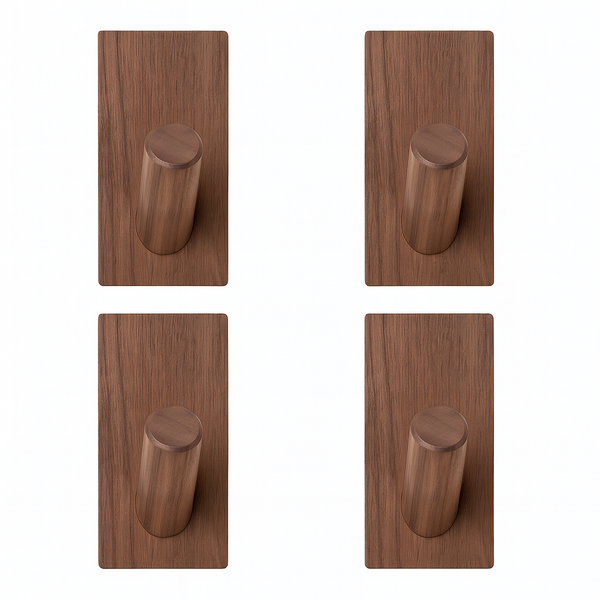 4 Pack Wooden Wall Hooks Nordic Style No-Drill Solid Wood Hangers