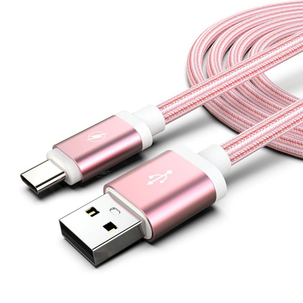 TechByte USB Type C Data Cable - 1m Braided Fast Charging - Rose Gold