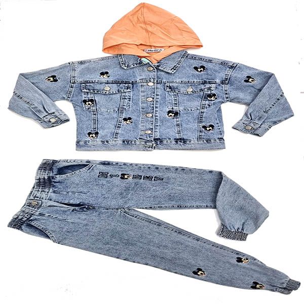 Girls Blue Minnie Mouse Denim Jean Set with a Orange Hoodie