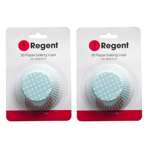 Regent Cake Cups Blue With White Stars - 50X32.5mm 2 Pack 100 Pieces