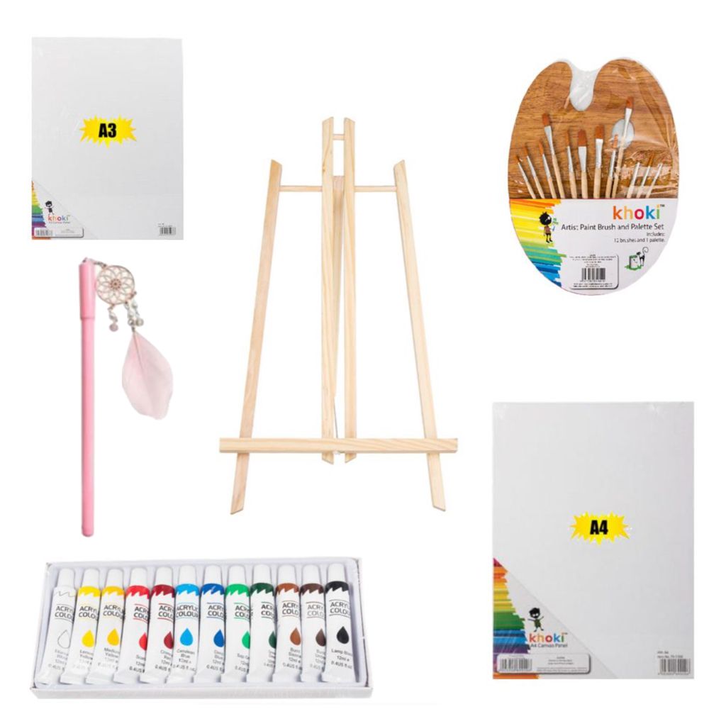 Art Set - Paint Brush & Palette Set, A3 Canvas Wood Mounted & Desk Easel, Shop Today. Get it Tomorrow!