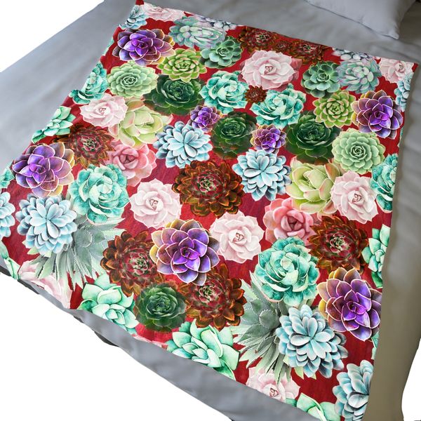 Colourful Succulents Light Weight Fleece Blanket