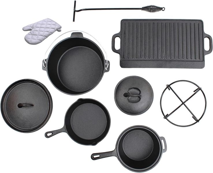 IronHeritage 7-Piece Cast Iron Camping Cookware Set Heavy-Duty Collection