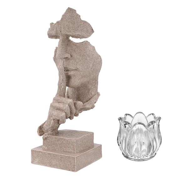 Thinker Statue Silence is Gold Abstract Art Figurine Resin Sculptures