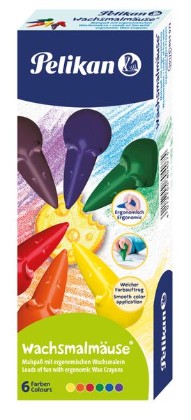 Pelikan Mouse-shaped wax crayons, with 6 colours