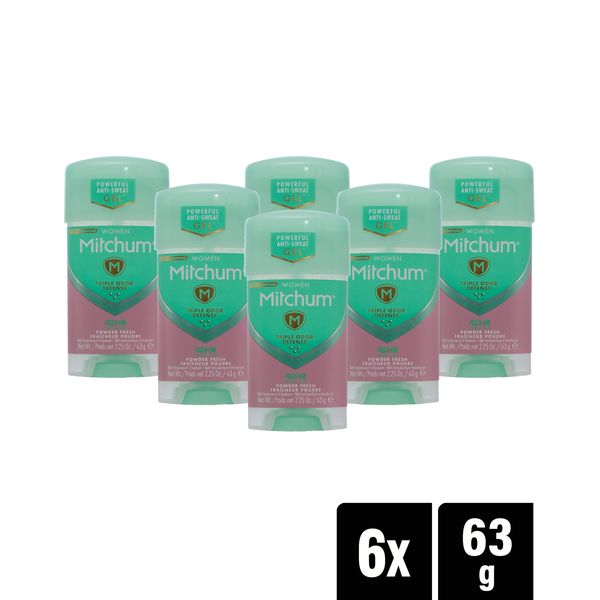 Mitchum Women Antiperspirant &amp; Deodorant Gel Powder Fresh 63g x 6 Pack